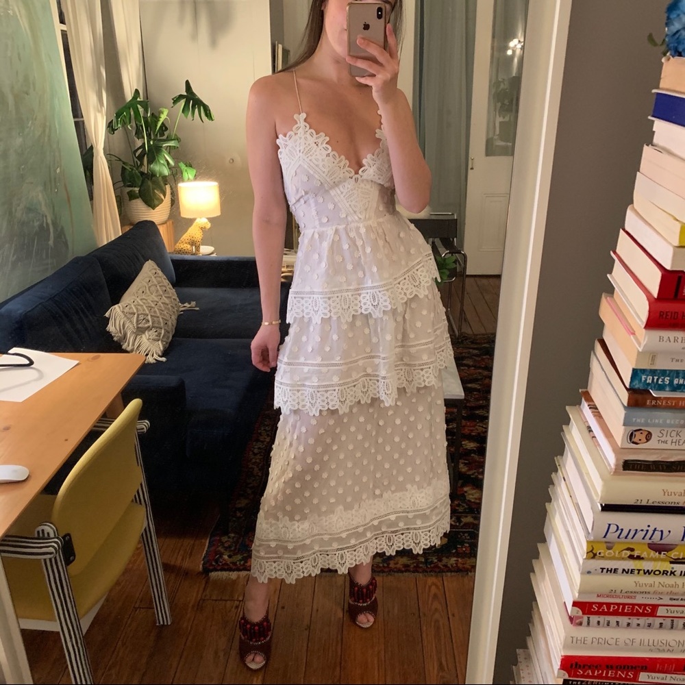 Self Portrait Ivy Lace White Midi Dress sz US 8